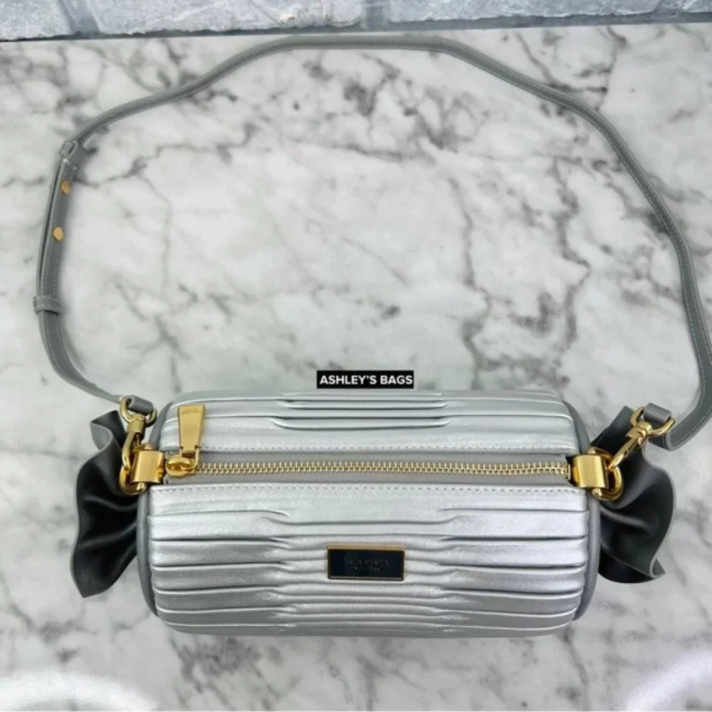 Kate Spade Sweet Treats Festive Pleated Small Barrel Bag In Starlight Silver